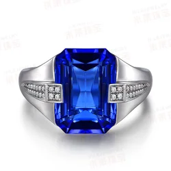 Handmade Square 8ct Lab Sapphire Ring Real 925 sterling silver Jewelry Engagement Wedding band Rings for men Party accessory