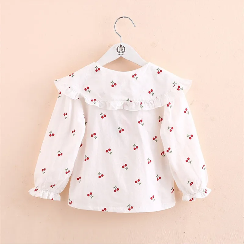 2024 Spring Autumn 2 3 4 6 10Years Toddler Kids Fashion Big Turn Down Collar Full Print Tops Baby Girls Long Sleeve Blouse Shirt