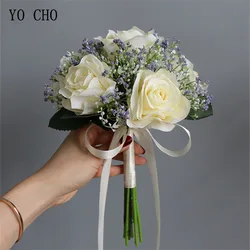 Artificial Roses Babysbreath Flowers Bouquet Silk Gypsophila Fake Flowers Wedding DIY Home Table Vase Decoration Faux Flores