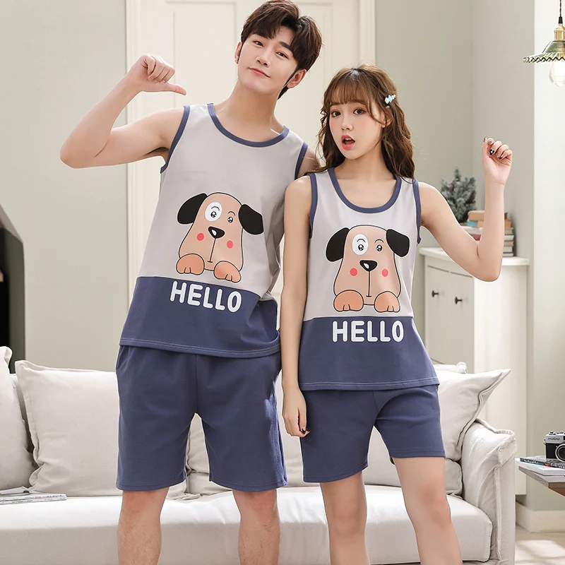 

Couple Vest Pajamas Set Sleeveless Sleepwear Loose Pyjamas Male and Female Home Clothing