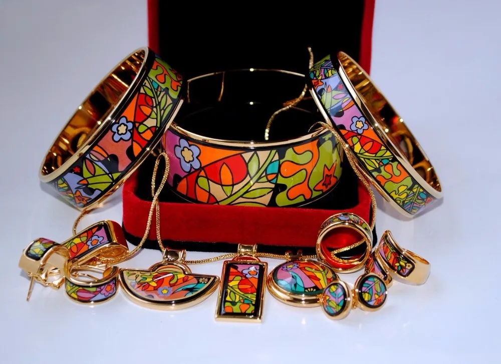 

Cloisonne enamel jewelry European and American style 5pcs sets