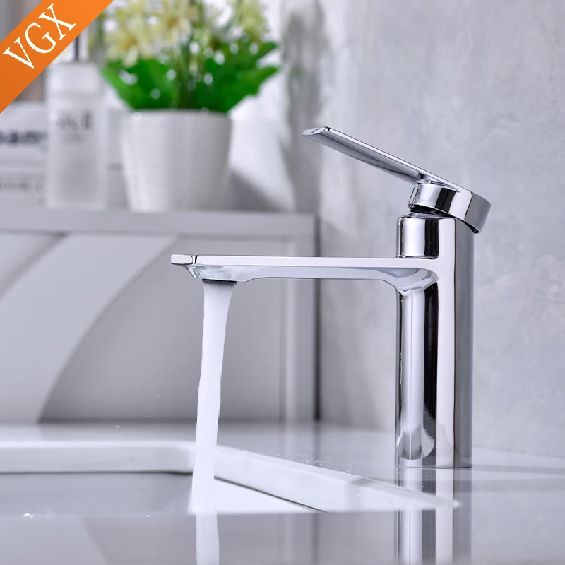 VGX Bathroom Faucet Stock Faucets Basin Mixer Sink Gourmet Faucet Washbasin Taps Hot Cold Water Tap Square Tapware Brass