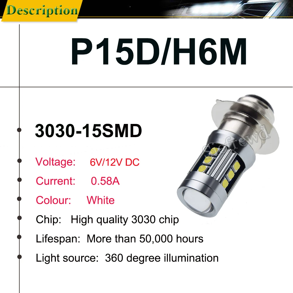 2Pcs H6M P15D-25-1 PX15D T19 Led Headlight Bulb Dual Beam Motorcycle Headlamp Scooter Speed Moped Motorbike 6V 12V 1000Lm 6000K