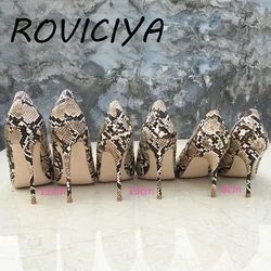 Brown Snake Print 12cm Extreme High Heel Pointed Toe Women Pumps Valentine Stiletto Woman Shoes Party Evening YG027 ROVICIYA