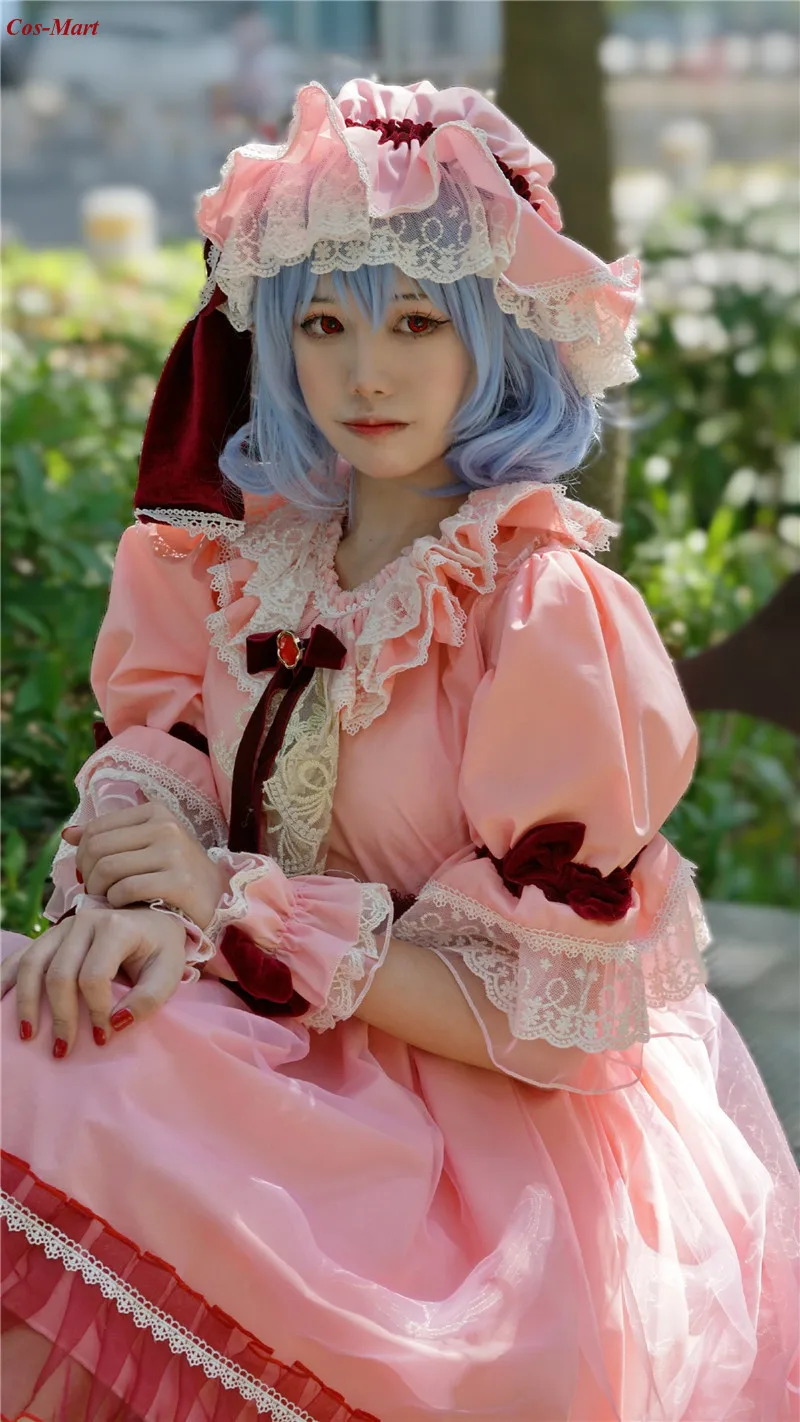 Cos-Mart Game Touhou Project Remilia Scarlet Cosplay Costume Pink Lolita Dress Unisex Party Role Play Clothing Custom-Make