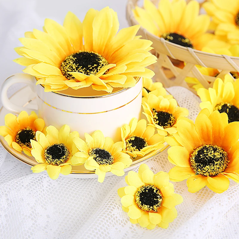 

Sunflower Artificial Flowers Silk Fake Flower Head for Home Room Decor Wedding Decoration Party DIY Gift Craft Garland Accessory