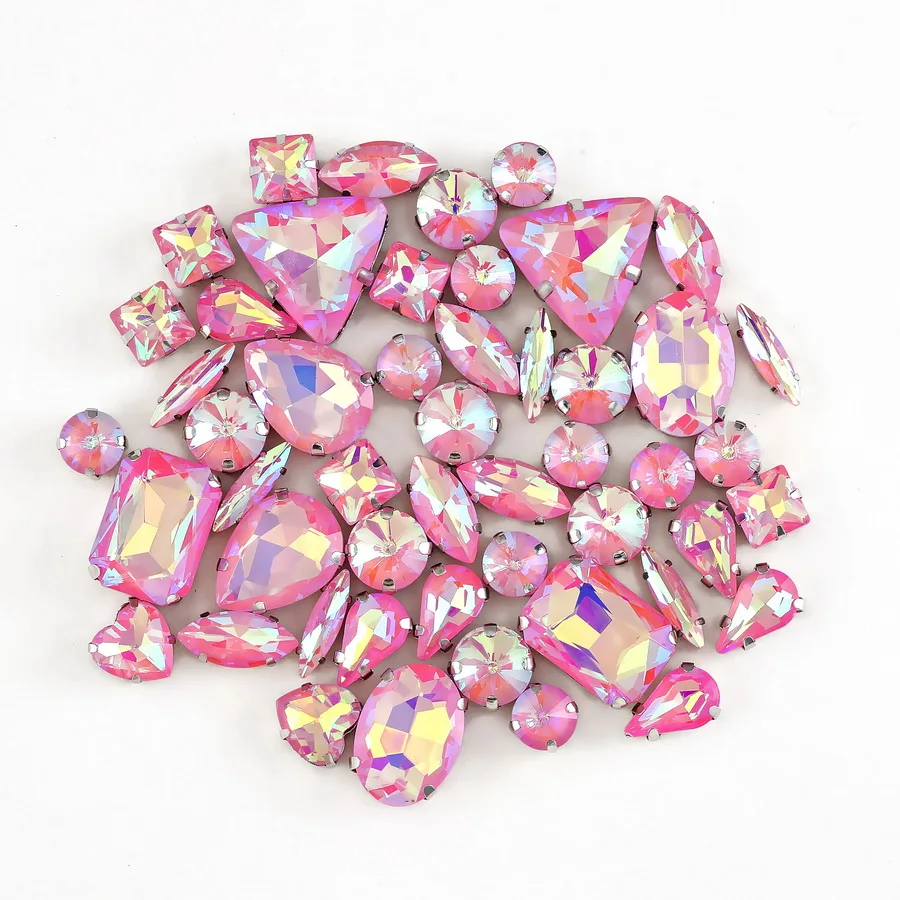 Silberne Krallenfassungen, 50 Stück/Beutel, verschiedene Formen, Regenbogen & Jelly Candy AB Glaskristalle zum Aufnähen, Strass für Hochzeitskleider, Schuhe, Taschen, DIY – Detail 9