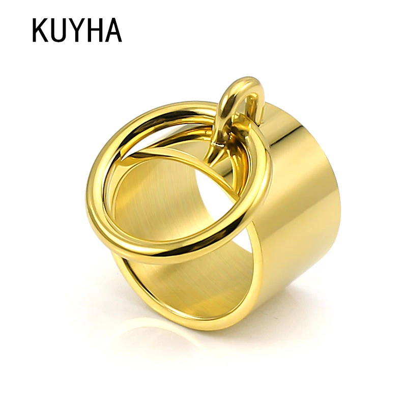 Laser Rings for Women Fashion Geometric Bar Knuckle Jewelry Gold Silver Color 15mm 316L Stainless Steel Cool Ring