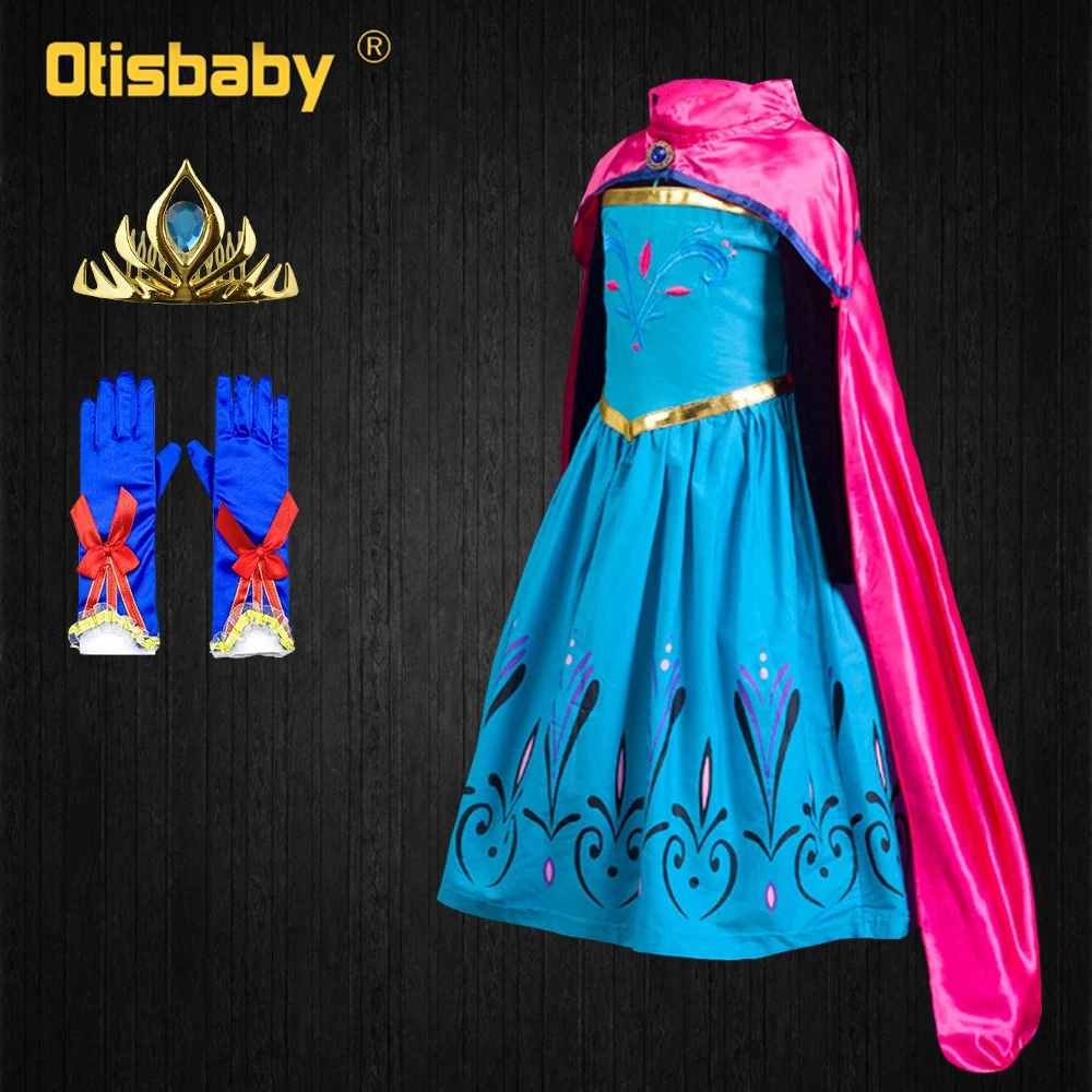 

2021Girls Long Sleeve Elsa Dress Long Cape Halloween Elsa Coronation Costume Snow Queen Kids Embroidered Princess Party Dresses