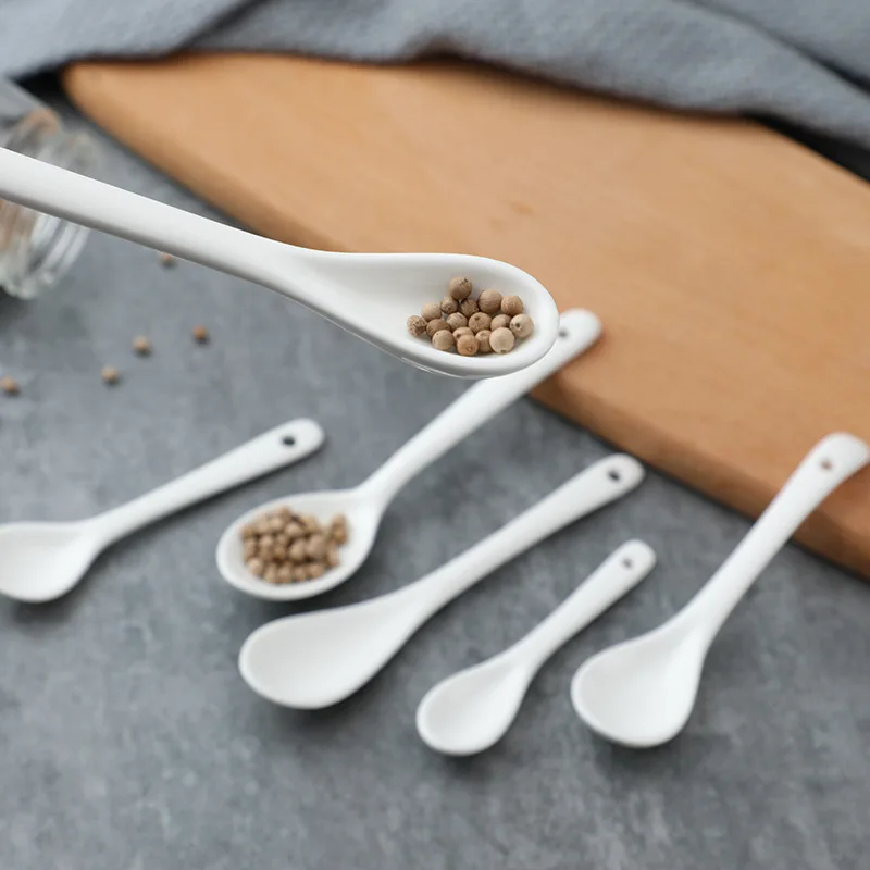 

(50pcs) 8cm 10cm 12cm 13cm Porcelain Mini Spoon Spice Coffee Ceramic Spoons