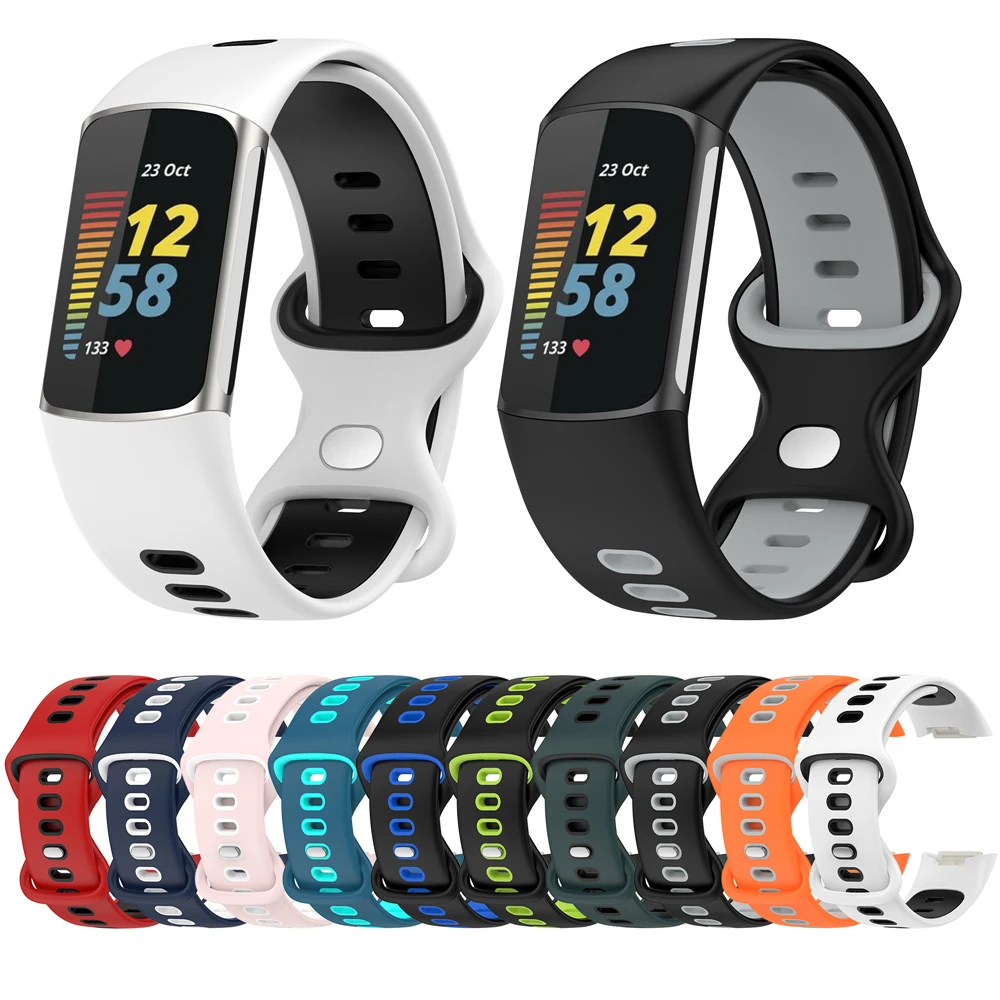 Silicone Strap For Fitbit Charge 5 Smart Watch Watchband Dual Color Sports Design Wrist Band Premium Fitness Tracker