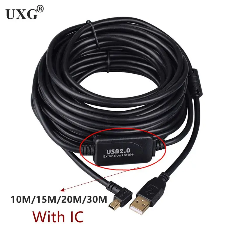 10M 15M 20M 30M 90 Degree Right USB2.0 to Mini USB 5pin charging data extension cable For Hard disk/Nikon Canon SLR camera cable