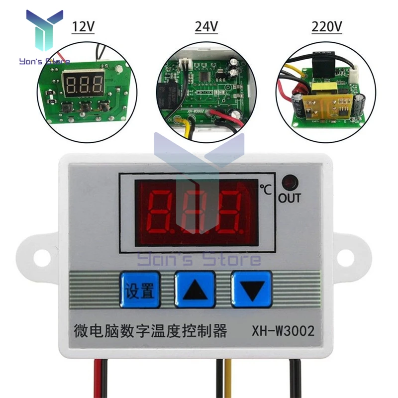 12 فولت 24 فولت 220 فولت W3002 الرقمية LED متحكم في درجة الحرارة 10A التتابع ترموستات منظم التدفئة التبريد التحكم التبديل XH-W3002