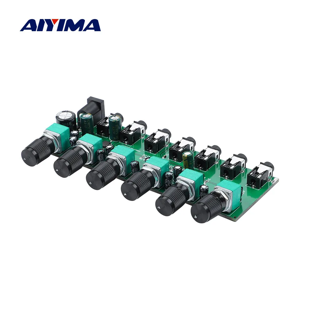 AIYIMA 6 Ways Stereo Mixer Audio Distributor Mixing Board With Independent Volume Control DC5-24V 1PC 6 Inputs 1 Output