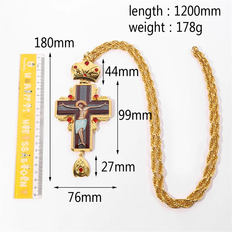 Vintage Cross Necklace For Men Big Jesus Pendant With Long Chain Gold Color Crucifix Necklaces for Pastor Prayer Items