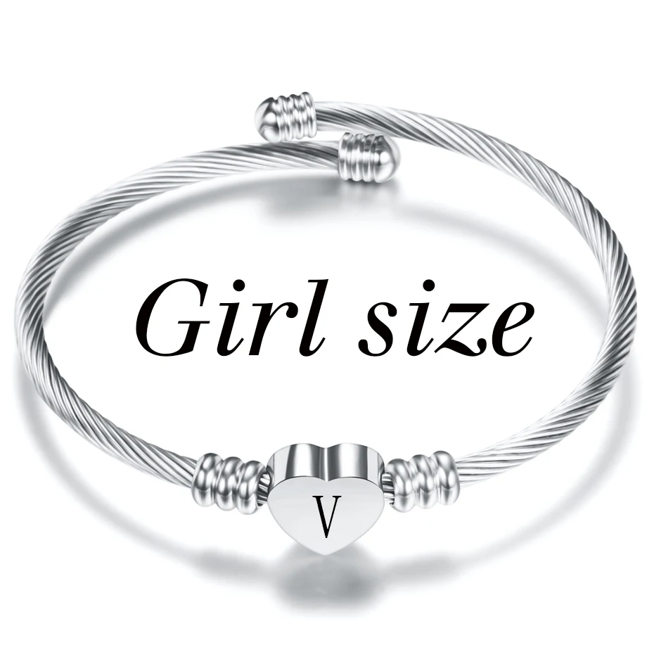 Cute Kids Initial Alphabet Letter Bracelet Bangle Stainless Steel Children Jewelry Cuff Heart Charm Bangles Little Girl Gift image 3