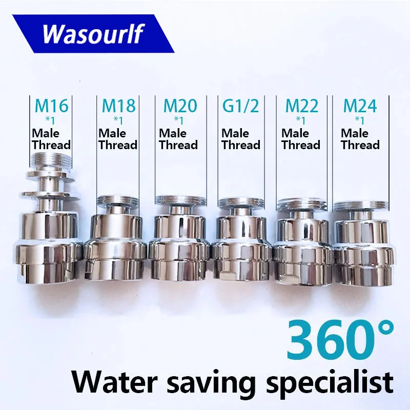 

WASOURLF Brass Faucet Adapt 360 Rotating Degree Tap Aerator M22 Female Thread M24 Adapter Kitchen Accessories Bath Fittings