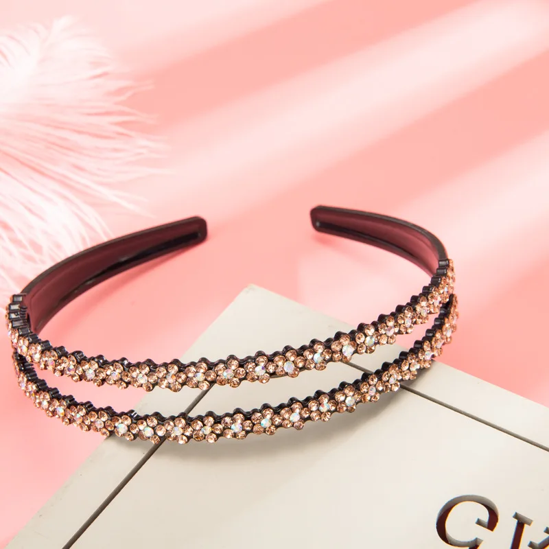 New Fashion Rhinestone Shiny Hair Band Double Row Fashion Toothed Non-slip Wild Women Girls Hair Accessories Headdress