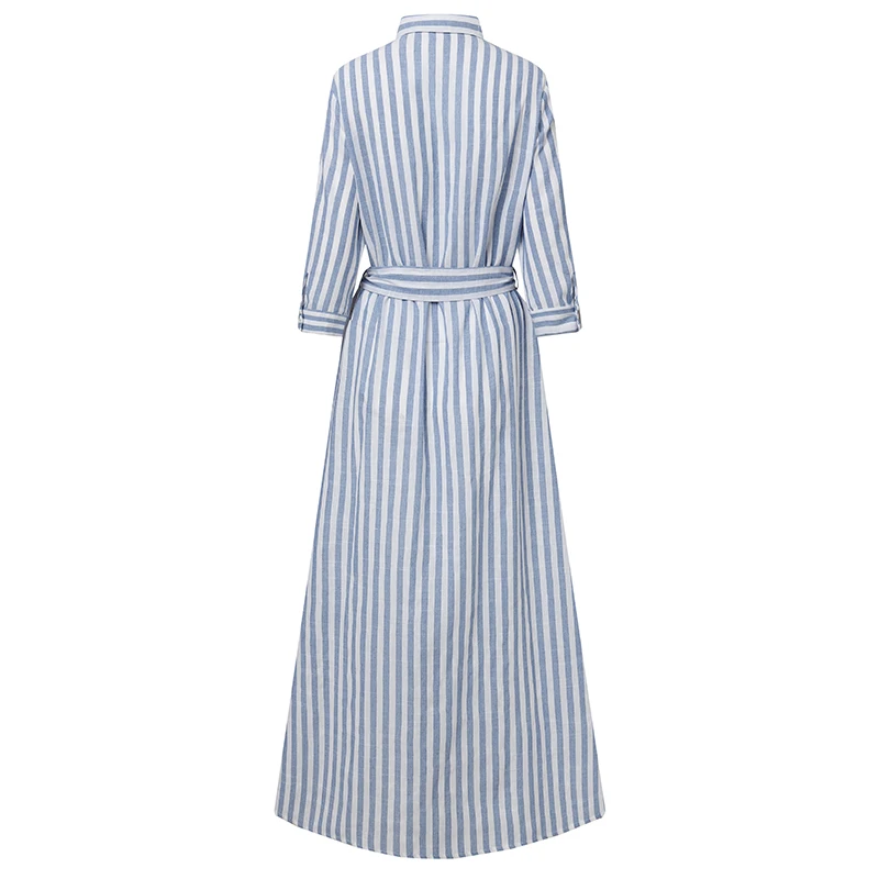 ZANZEA Fashion Autumn Long Sleeve Buttons Maxi Long Dress Elegant Women Lapel Neck Striped Dress Sundress Shirt Vestidos Femme