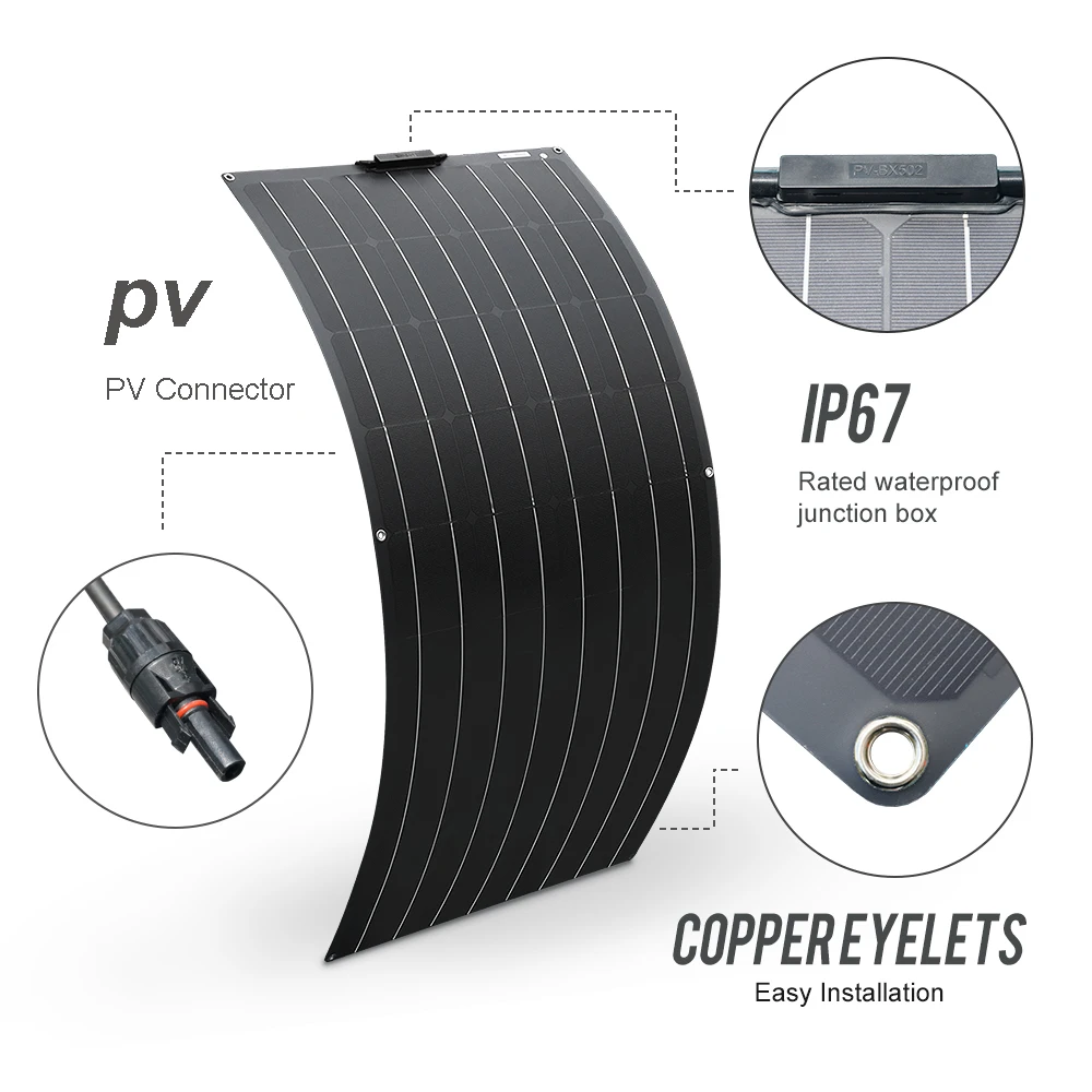 Imagem -02 - Placa Solar Painel Solar Kit Flexível Completo 12v 24v 600w 450w 300w 150w Monocrytalline Sistema Carregador Bateria Solar para Casa Carro rv Campista