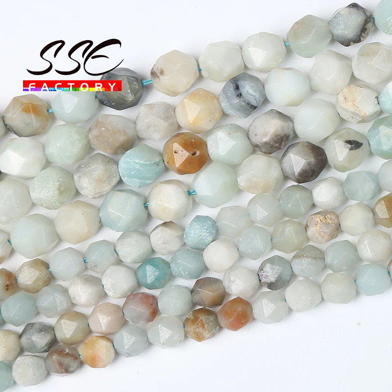 Faceted Natural Flower Amazonite Stone Beads For Jewelry Making Loose Spacer Beads Diy Bracelet Earring Accessories 8mm 15