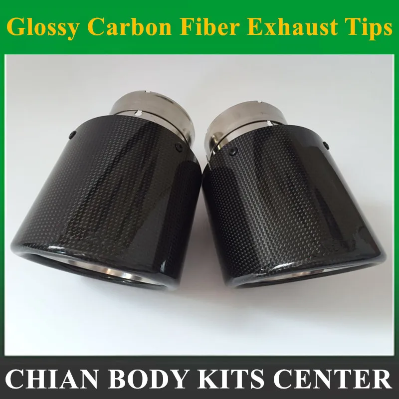 1 Piece: Glossy Carbon Fiber Muffler Tip Exhaust System Pipe Nozzle Universal Crimping Stainless