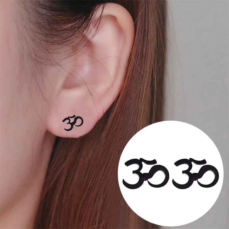 Tiny Stainless Steel OM Symbol Earings Women Jewelry Cute Motorcycle Meditation Yoga Stud Earrings Girls Personalize Jewelry