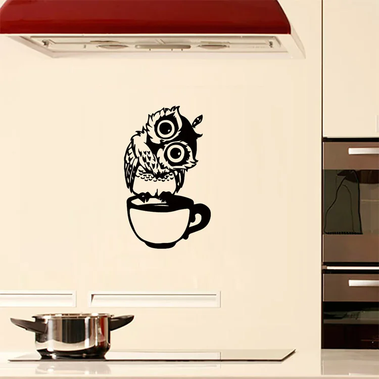 Kreative Wandsticker mit Eulenmotiv für Kaffeetassen, geeignet für Wohnzimmer, Schlafzimmer, Küche, als Hintergrunddekoration, für Cafés und zum Dekorieren von Wohnräumen, abnehmbare Wandmalerei. – Detail 6
