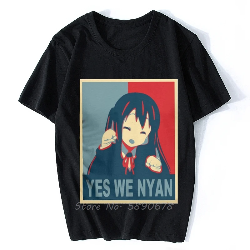 Men Azusa-Yes We Nyan T Shirt K-on Yui Japan Music Anime Cotton Tops Vintage Short Sleeve Harajuku Tees Adult T-Shirt