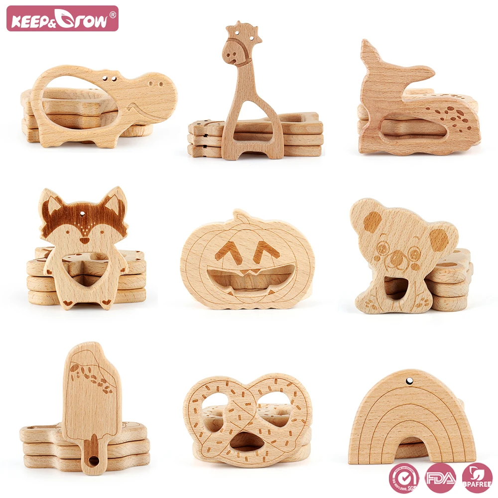 1pc Wooden Baby Teether Cartoon Animals For Pacifier Chain DIY Birth Nurse Gifts Toys Baby Products Wooden Rodent Teethers