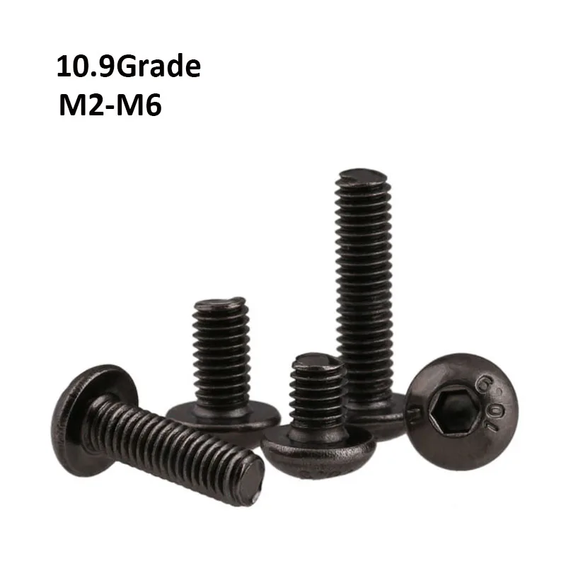 

Black Nickel Plating Grade 10.9 Carbon Steel Hex Hexagon Socket Button Head Screws Round Head Screw Bolts M2-M6 ISO7380