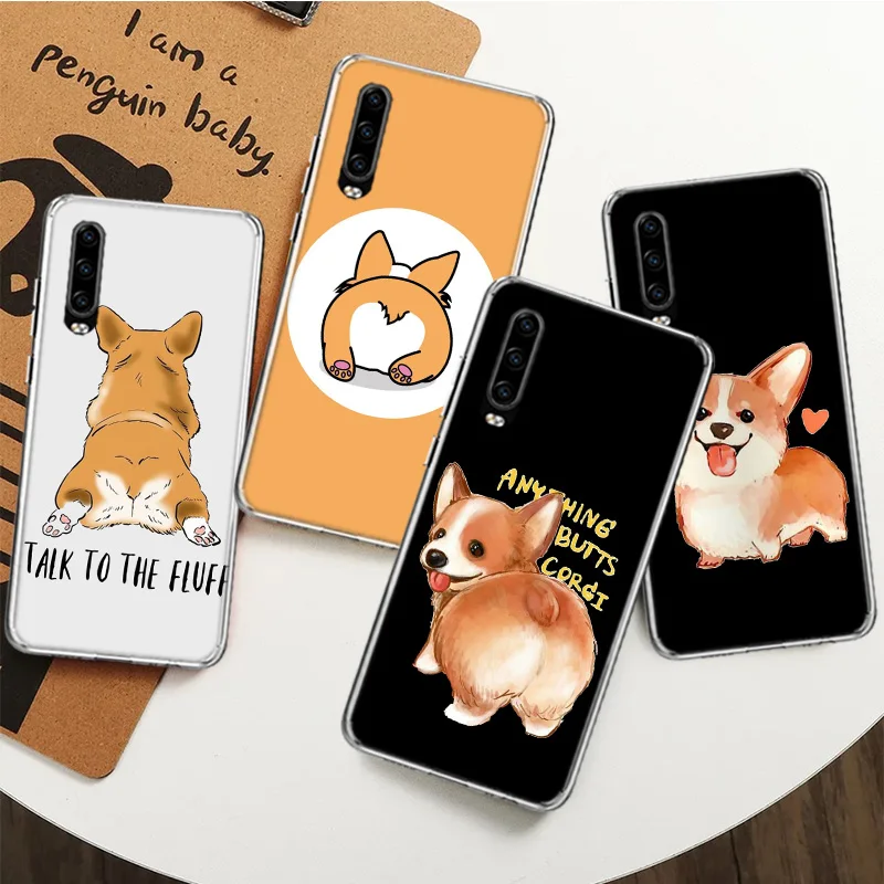 Cartoon Corgi Super Cute Dog Silicon Call Phone Case For Huawei P30 P20 P40 P50 P10 Mate 20 30 40 10 Lite Pro Casing Customized