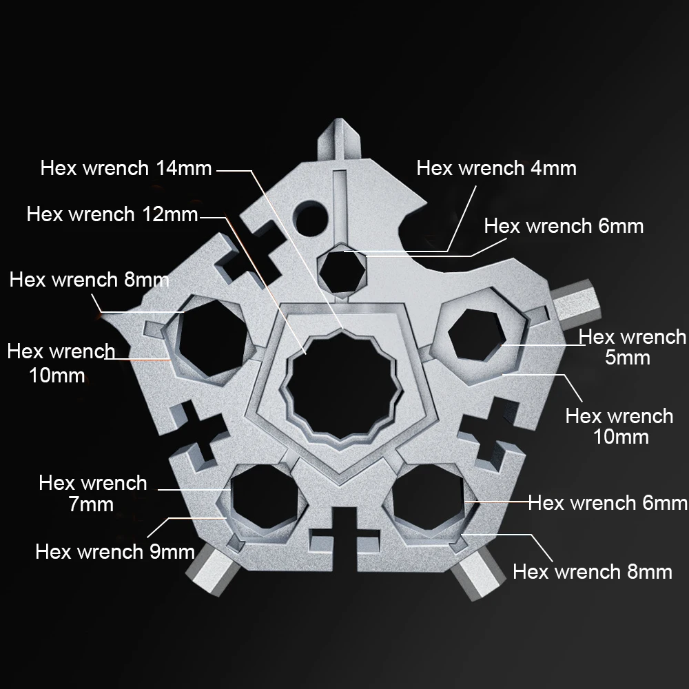 Snowflake Hand Tools Multitool 23-in-1 Snow Wrench Tool Spanner Screwdriver Bike Spoke Repair Tools Keychain EDC Hex Wrench Key