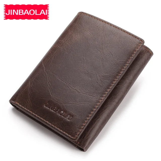 JINBAOLAI oryginalna skóra bydlęca portfele męskie etui na karty przegródka na notatki krótkie portfele Vintage marka wysokiej jakości torebki dla mężczyzn