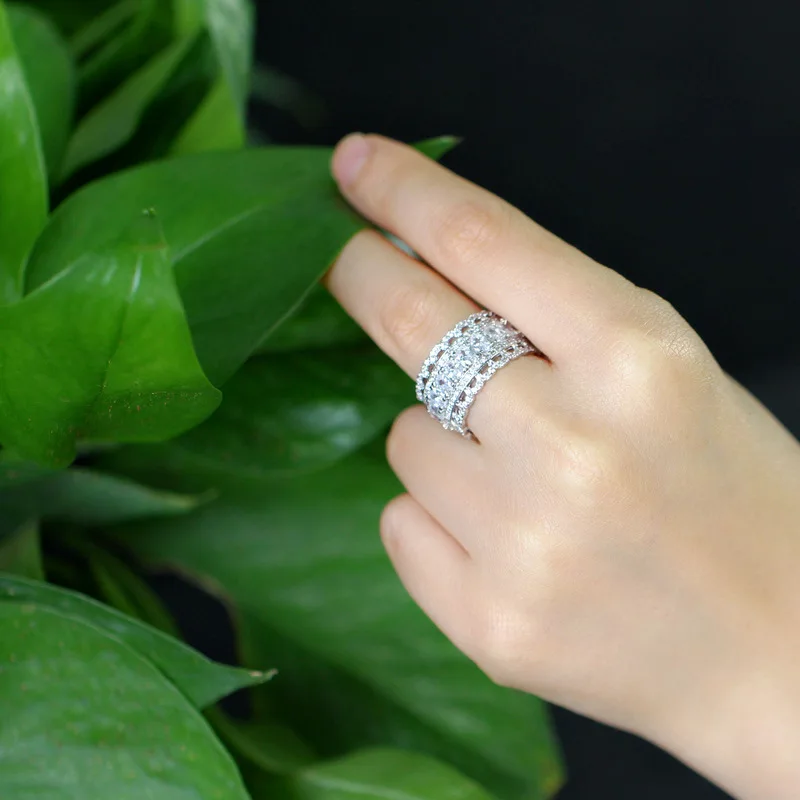 اليدوية الخلود وعد كريستال خاتم AAA تشيكوسلوفاكيا الزركون المشاركة الزفاف الفرقة خواتم للنساء الرجال فنجر مجوهرات الحفلات