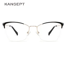 KANSEPT Women Metal Cat Eye Myopia Glasses Frame Stylish Eyeglasses Retro Brand Designer Optical Prescription Glasses MG3661