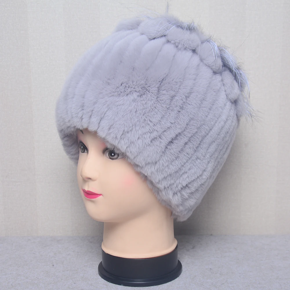 Fashion Fur Hats for Women Winter Real Rex Rabbit Hat Fox Fur Knitting Female Warm Snow Caps Ladies Elegant Princess Beanies Cap