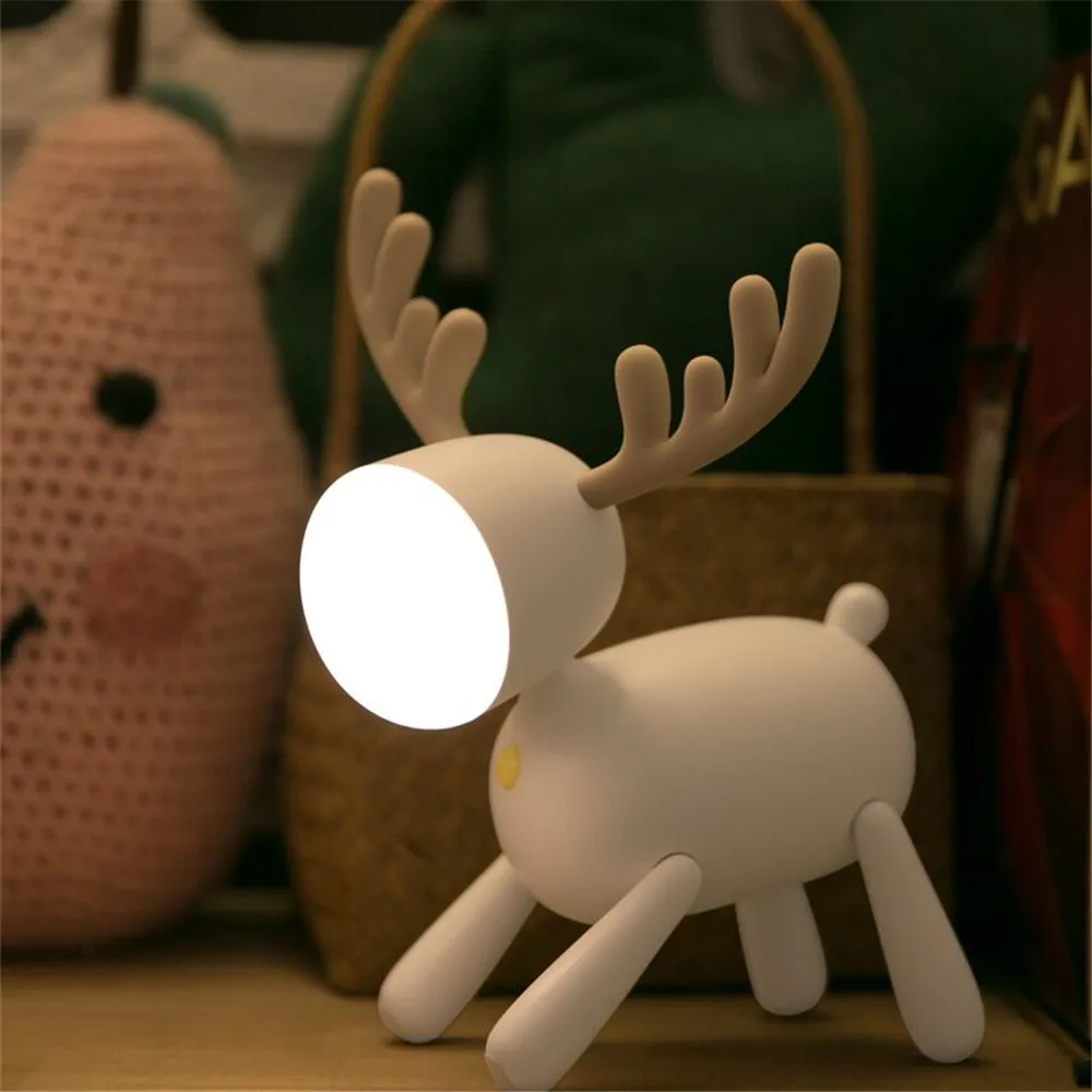 

Creative Christmas Deer Night Light LED Decorative Desk Lamp Cartoon USB Rechargeable Bedside Lamp For Children Kid Holiday Gift