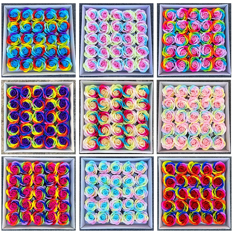 

25 Pcs/Set Colorful Soap Rose Flowers with Gift Box for Wedding Favors Decoration Handmade Artificial Flower Party Supplies