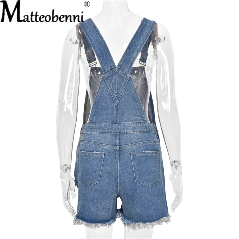 Fashion Casual Ripped Hole Denim Overalls Women Summer Jumpsuits Ladies Denim Rompers Playsuit Salopette Straps Shorts Rompers