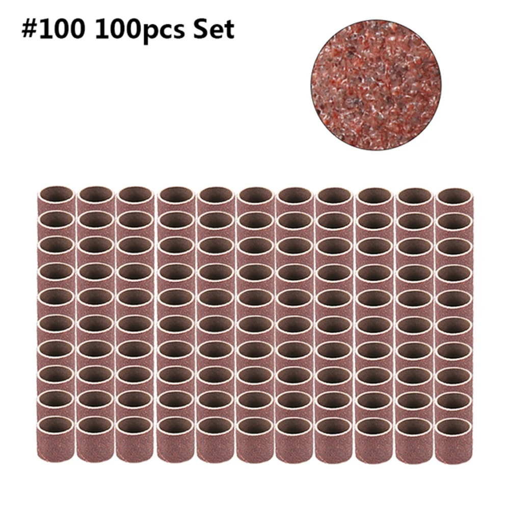 100Pcs 80/180/240Grit กลอง Sanding ชุด Sanding Bands Sleeves สว่านขัดอุปกรณ์เสริมสำหรับโลหะทำความสะอาดพื้นผิวขัด