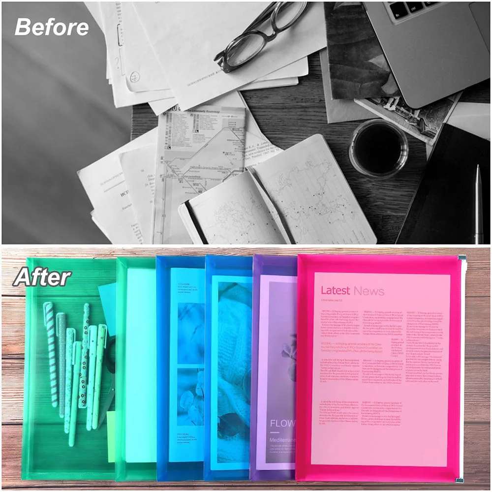3PCS/Set A4 Poly Zip Envelopes Expandable Plastic Zipper Folders Waterproof Document  File Pocket for School Office Organization