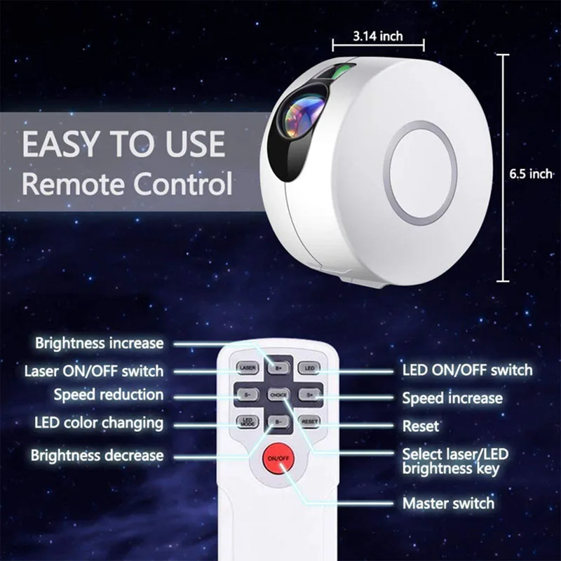 Starry Sky Projector Lamp Led Laser Galaxy Night Light USB Remote Control Fantasy Gypsophila Home Theater Party Bar Gift Light