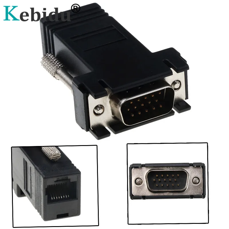 Kebidu Przedłużacz RJ45 do VGA męski do LAN CAT5e CAT6 RJ45 Kabel sieciowy Ethernet żeński Adapter Komputer Dodatkowy przełącznik Konwerter