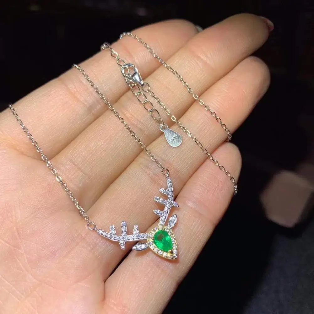 

100% Natural And Real Emerald Pandant Solid S925 Sterling Silver Emerald necklace For Women Colour Gem Stone Fine Jewelry