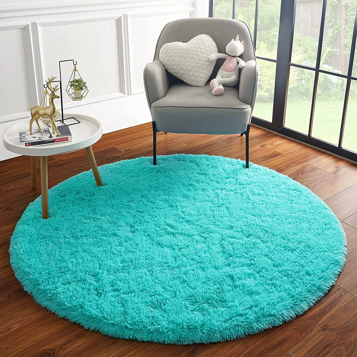 

Fluffy Round Rug for Kids Room Soft Circle Area Rug Home Decor Carpet Living Room Carpet Silky Smooth Rug Nursery Rug Plush Mat