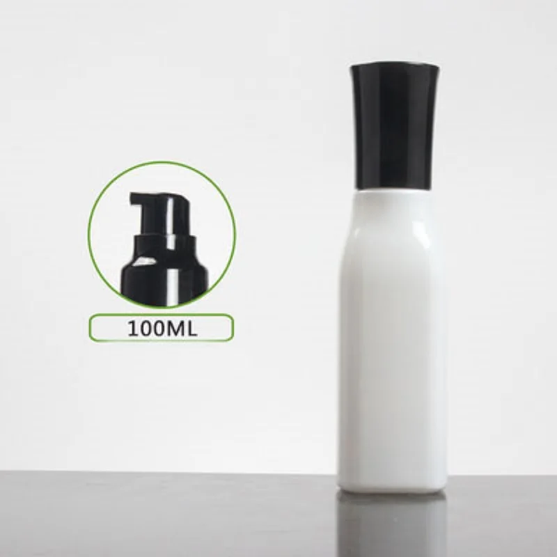 100ml square shape white glass bottle pump lid mist/perfume/toner/flower water/toilet lotion serum emulsion foundation packing