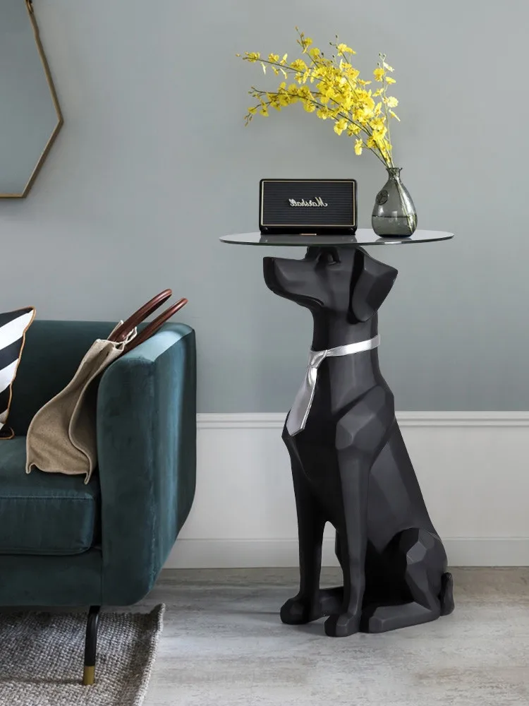 Nordic Decoration Home Doberman Dog Statue Room Decor Large Sculpture Living Room Decoration Glass Coffee Table Storage Rack