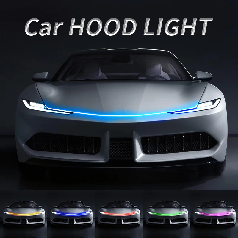 Car Hood Daytime Running Light Strip Waterproof Flexible LED Auto Decorative Atmosphere Lamp Ambient Backlight Universal 12V