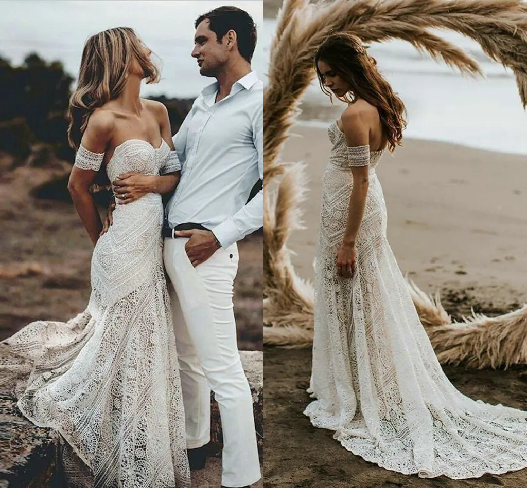 Bohemian Mermaid Beach Trouwjurken Gehaakte Katoenen Kant Vestidos De Novia Hippie Land Bridal Jurk Met Verwijderen Mouw